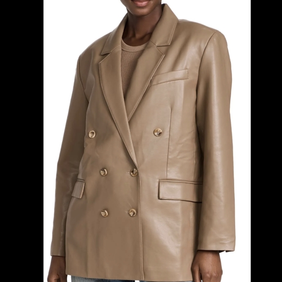 Pistola Roman oversized double breasted faux leather blazer taupe large NWT - Picture 1 of 7